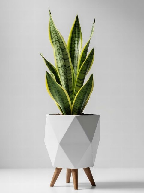 A tall, architectural Snake Plant in a modern pot.