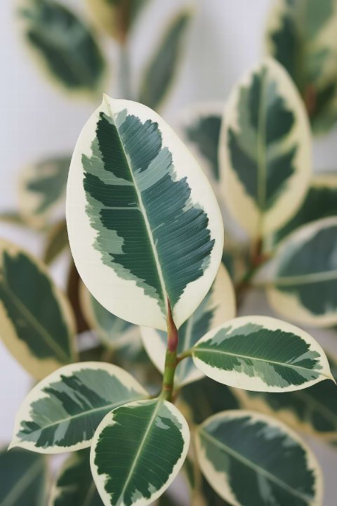 A robust Rubber Plant with its large, glossy, dark green leaves, which thrives in humid conditions.