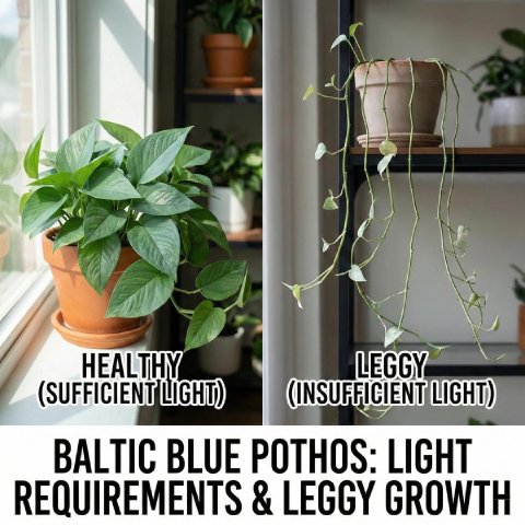 Baltic Blue Pothos with deep blue-green leaves climbing a moss pole
