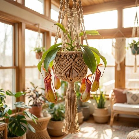 Nepenthes hanging in a woven basket